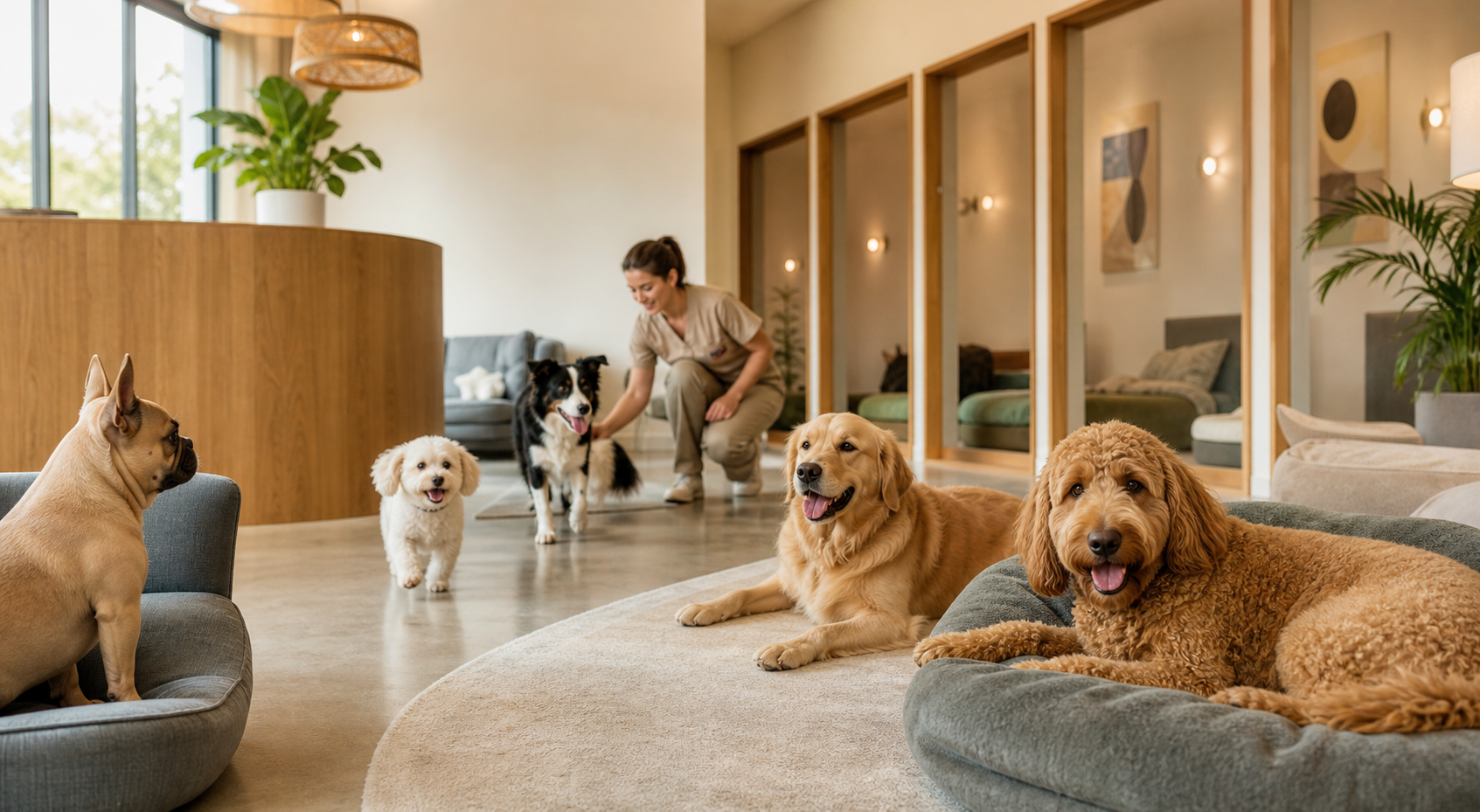 Boutique dog hotel suites and supervised lounge