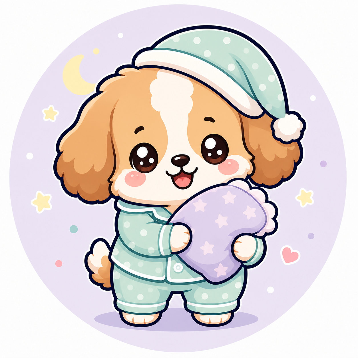 Kawaii dog wearing cozy pajamas for a classic suite
